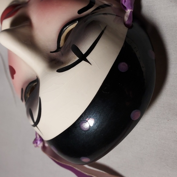 Vintage Hand Painted Ceramic Carnival Face Wall Mask Heart Design - Picture 3 of 8